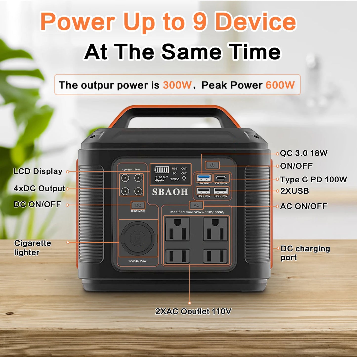 Portable Power Station, 300W 296Wh Solar Generator 110V