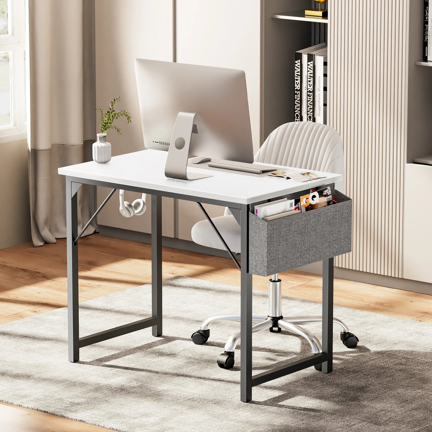 Computer Desk with Side Bag, Headphone Hook