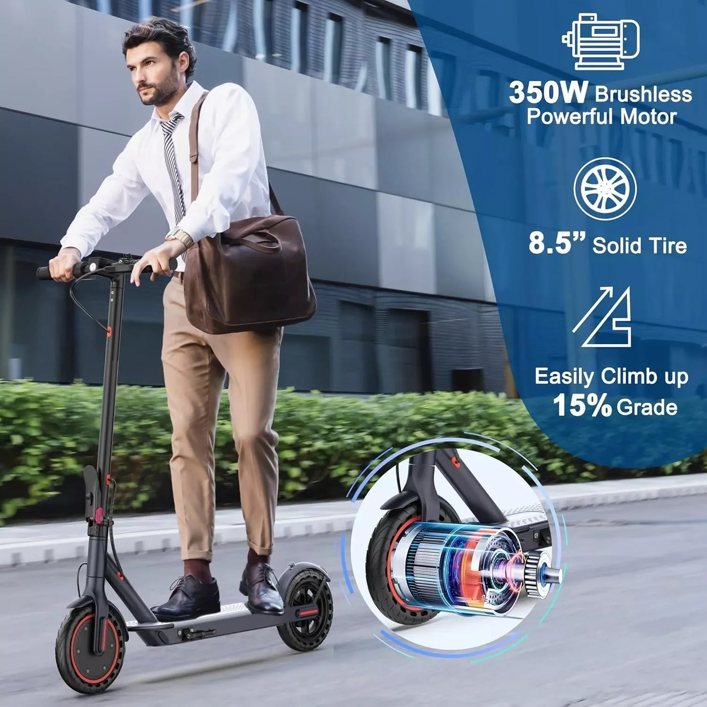 Folding Electric Scooter 350W 19mph APP, 8.5-inch tire