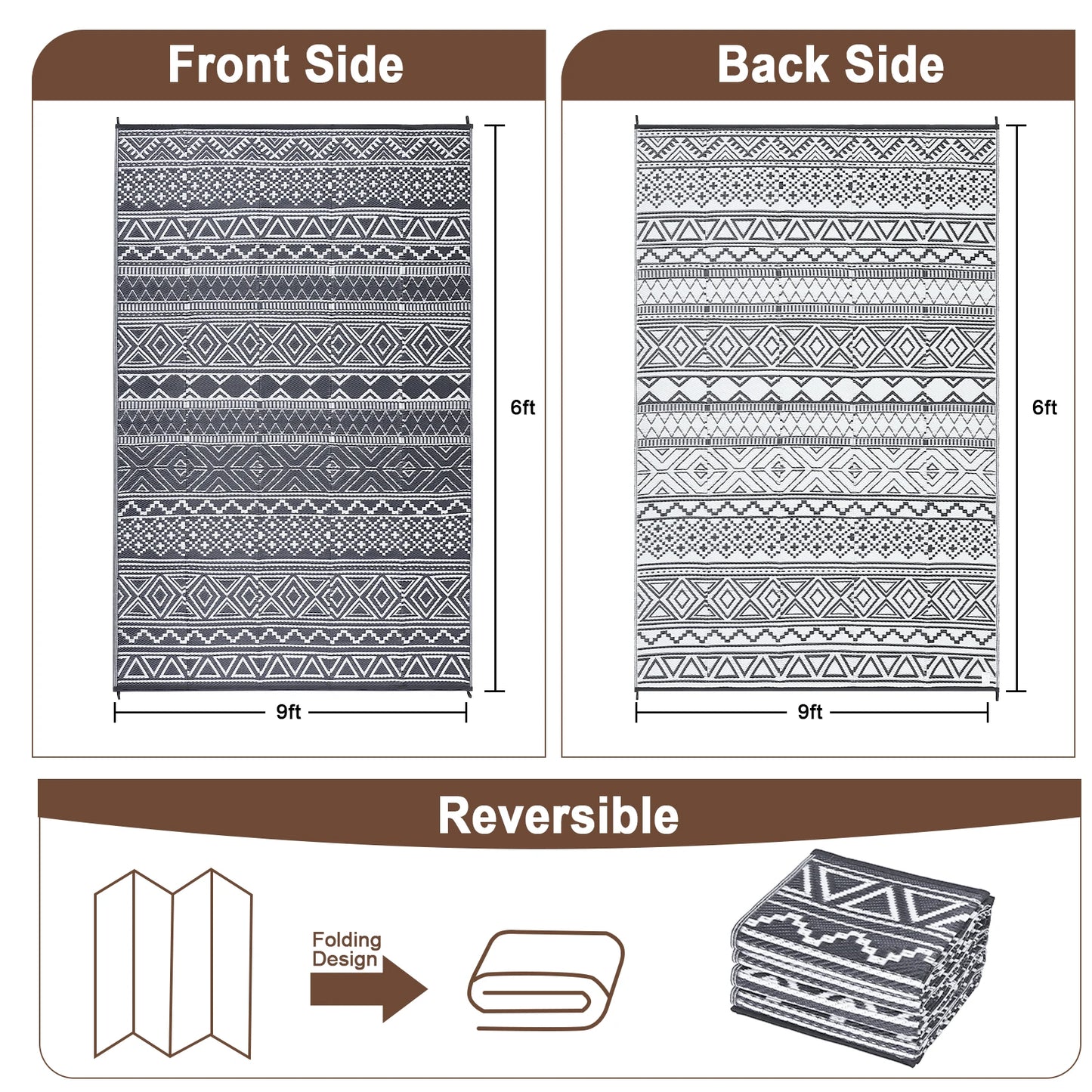 Outdoor 5x8 Waterproof Reversible Patio Rug