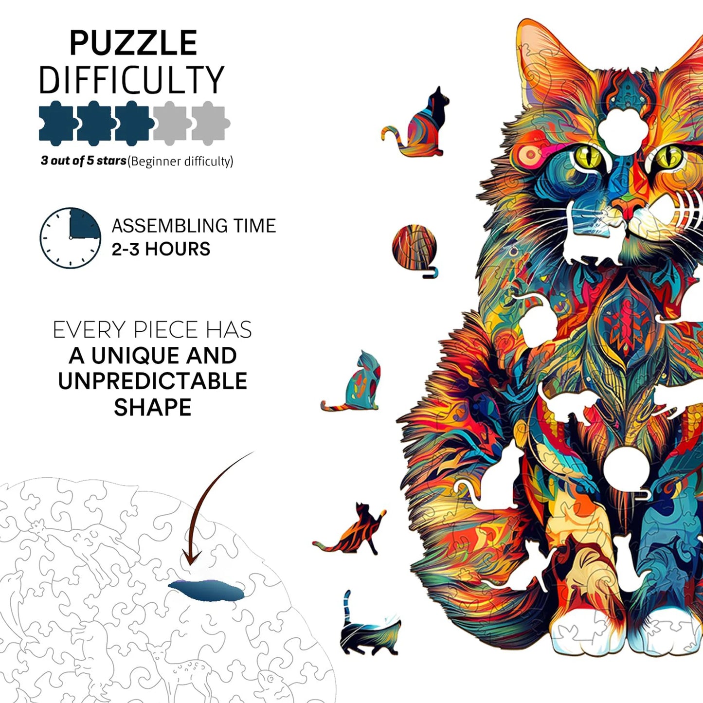 Cat Pattern Wooden Jigsaw Puzzle