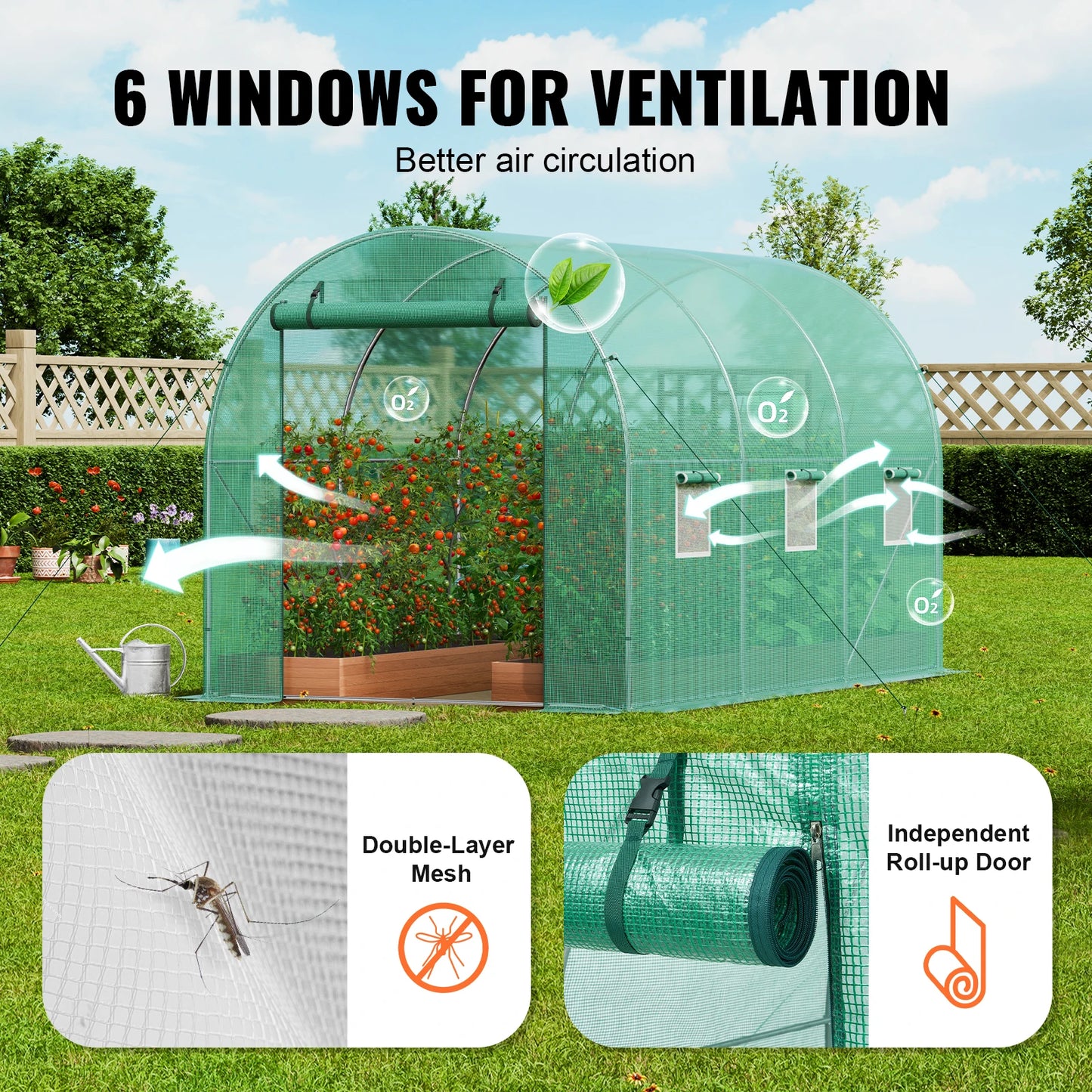 Walk-in Tunnel Hoop House Greenhouse with Steel Frame, Roll-up Zipper Door