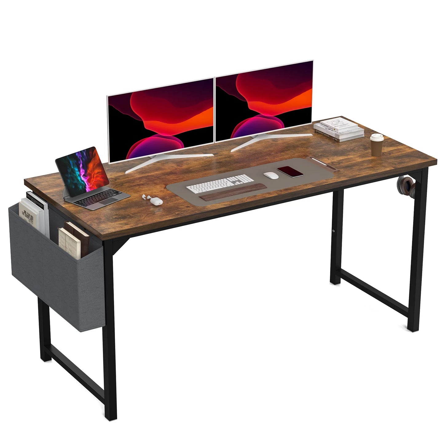 Computer Desk with Side Bag, Headphone Hook