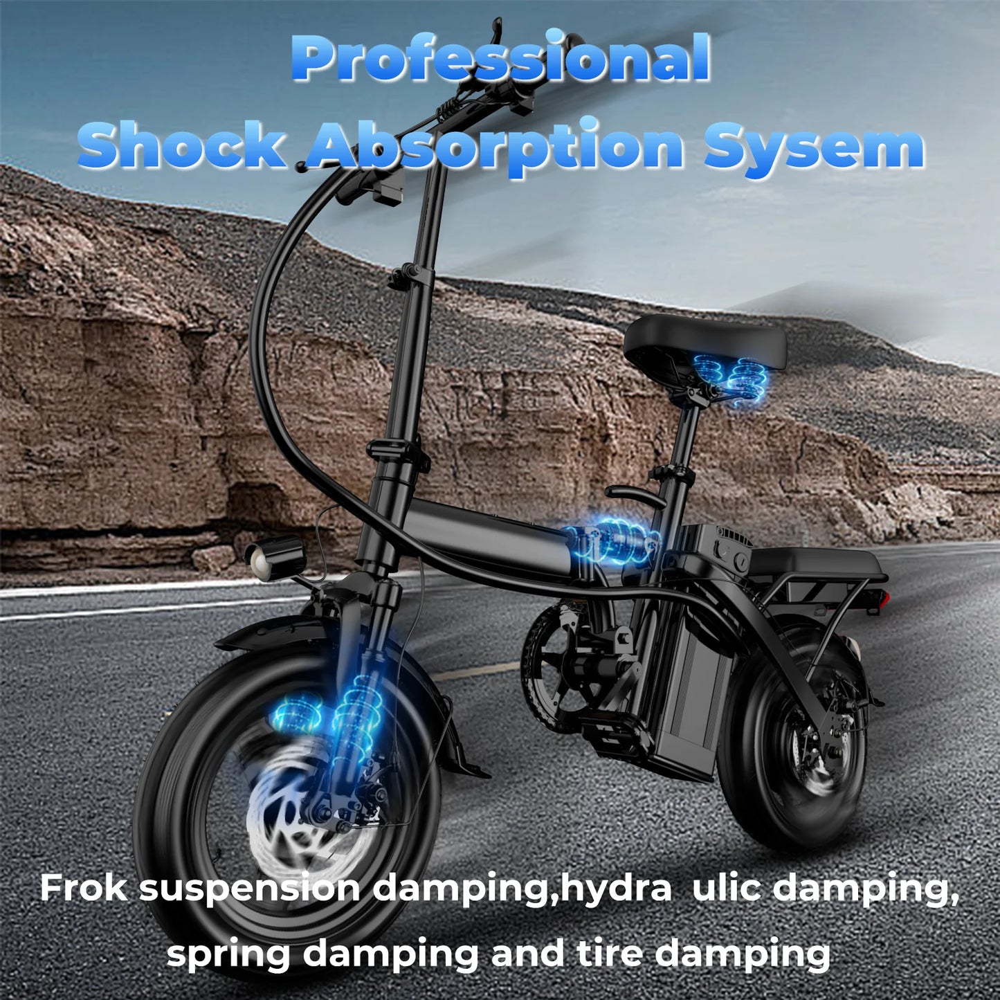 500W Adult 14 Inch Folding Electric Bike, 20 MPH, 48V 12Ah