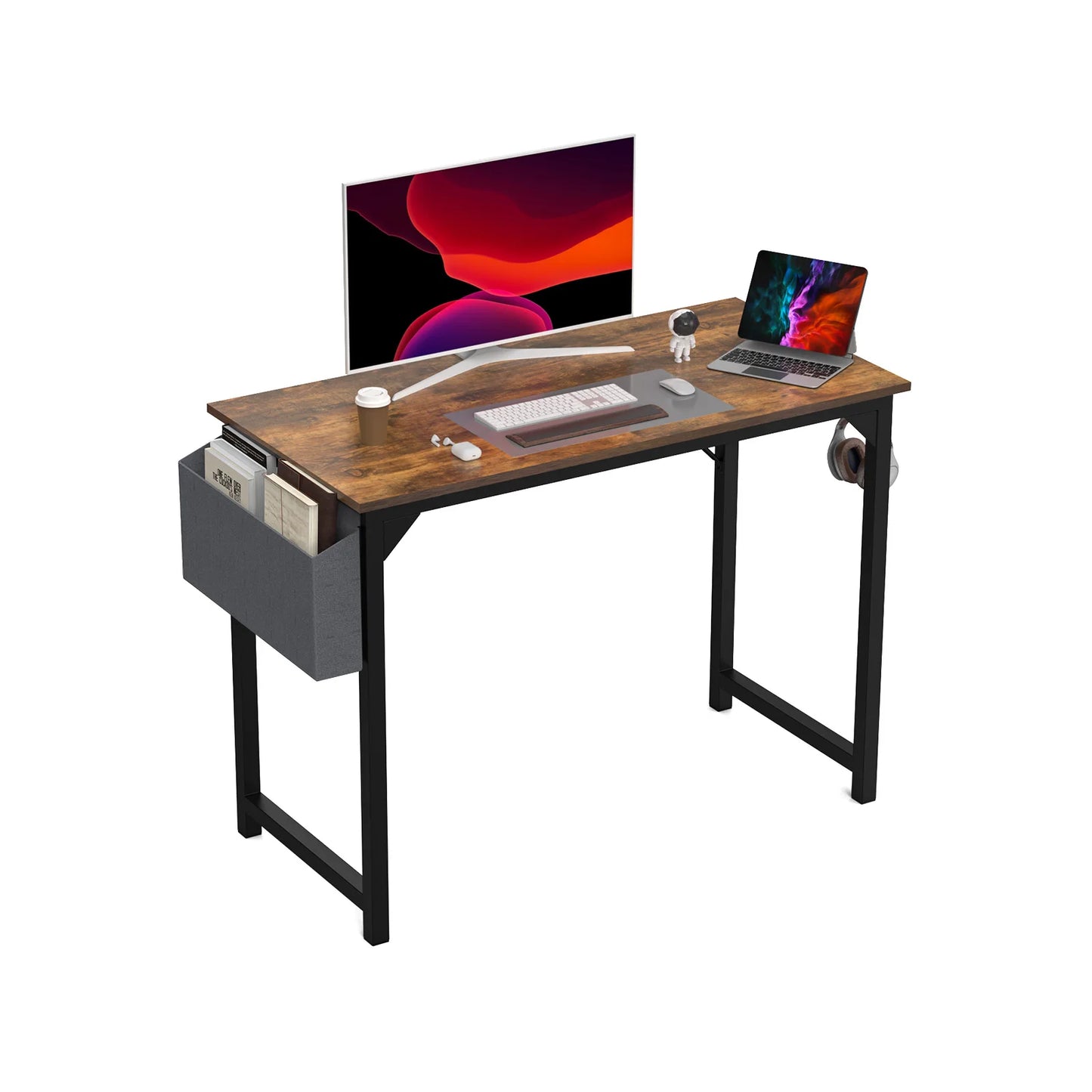 Computer Desk with Side Bag, Headphone Hook