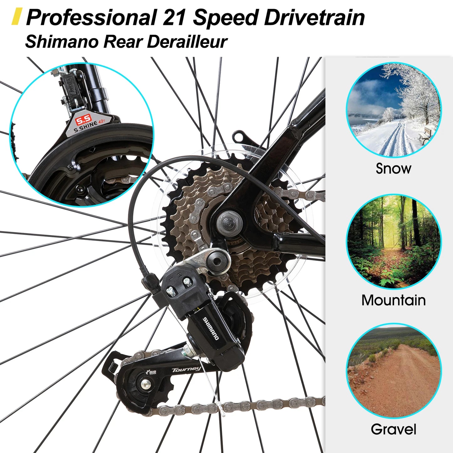 26 27.5 Inch, 21 Speed, Men Women's Mountain Bike