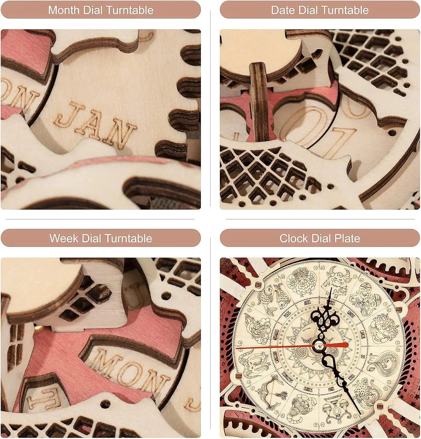 3D Wooden Puzzle Wall Clock Set Mechanical Building Kit