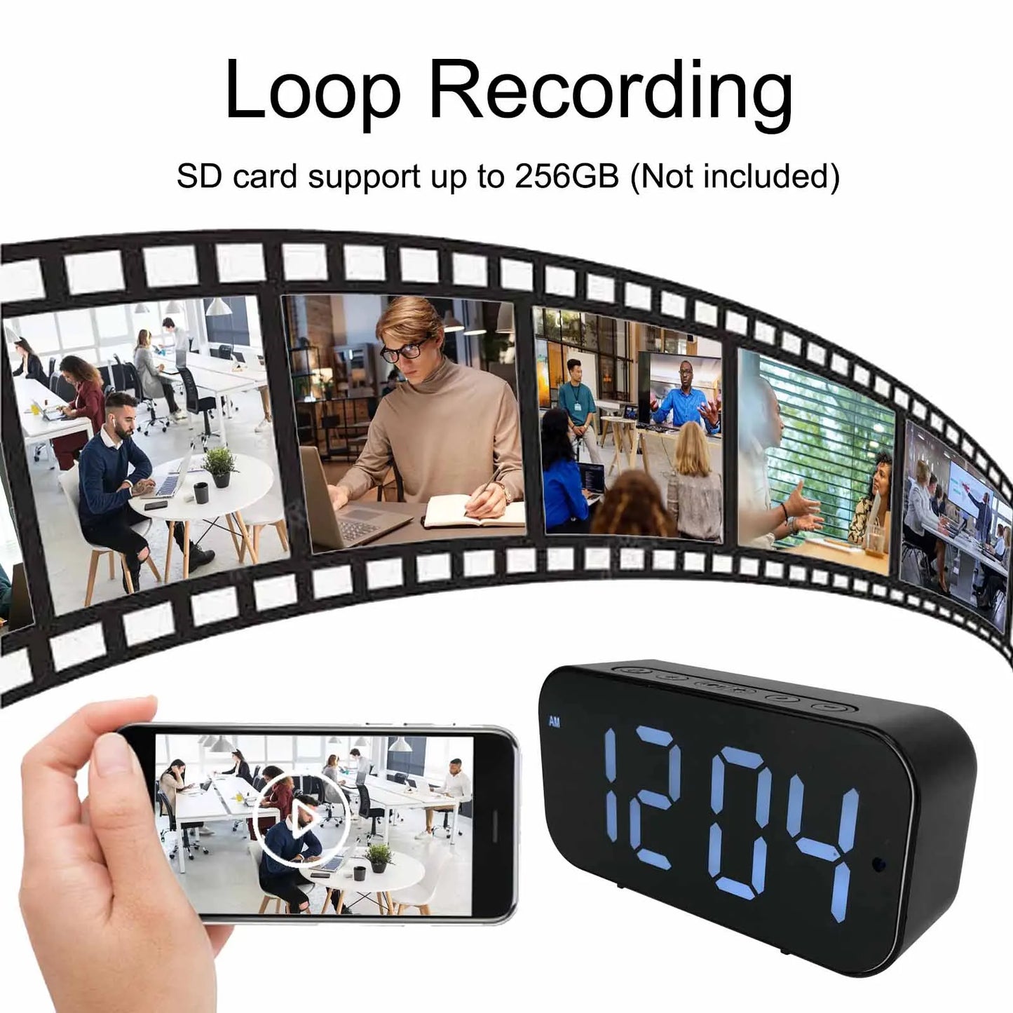 Clock Camera with 1080P HD, Motion Detection, Remote Viewing, Recording