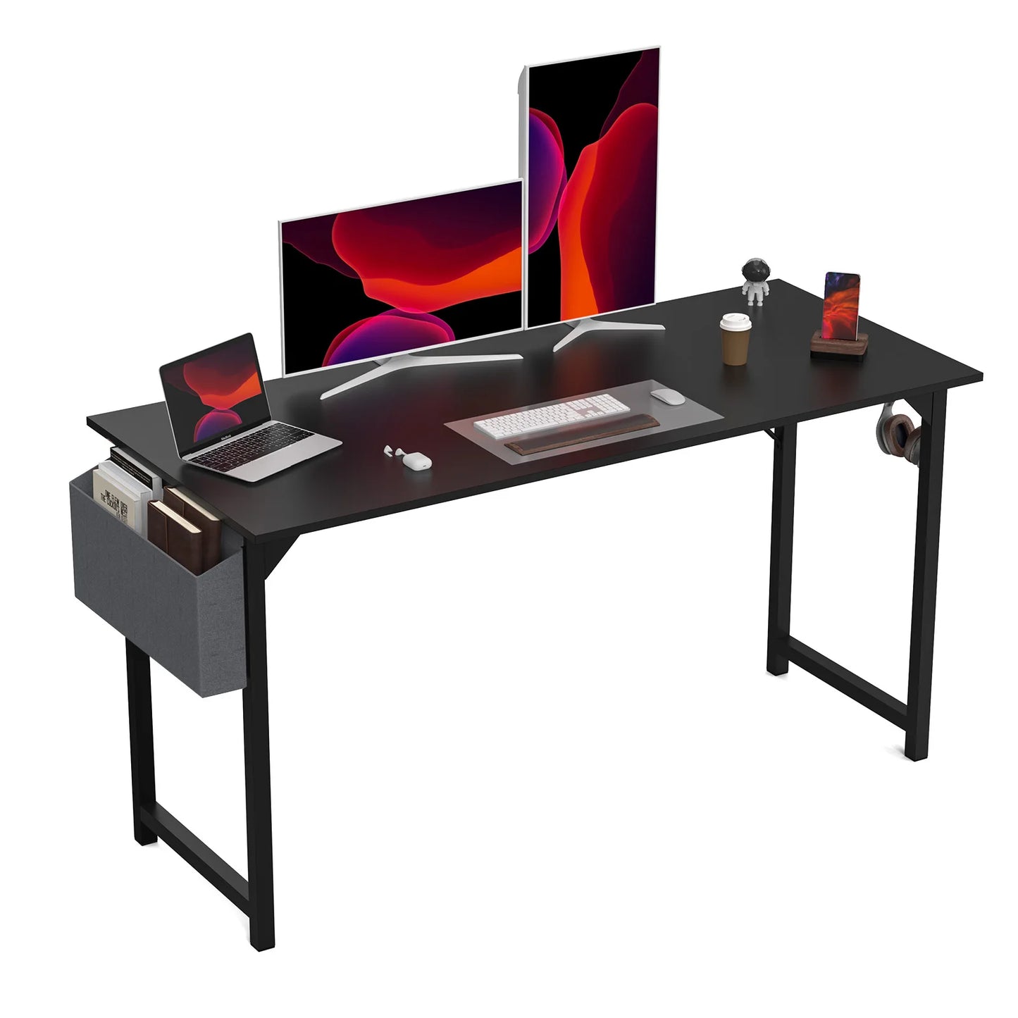 Computer Desk with Side Bag, Headphone Hook