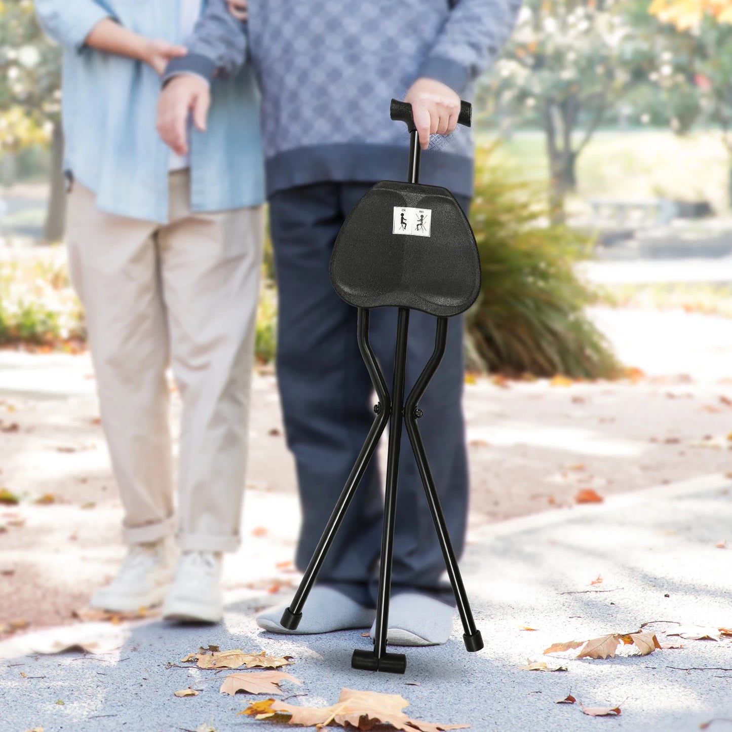 Portable Folding Walking Cane with Tripod Seat