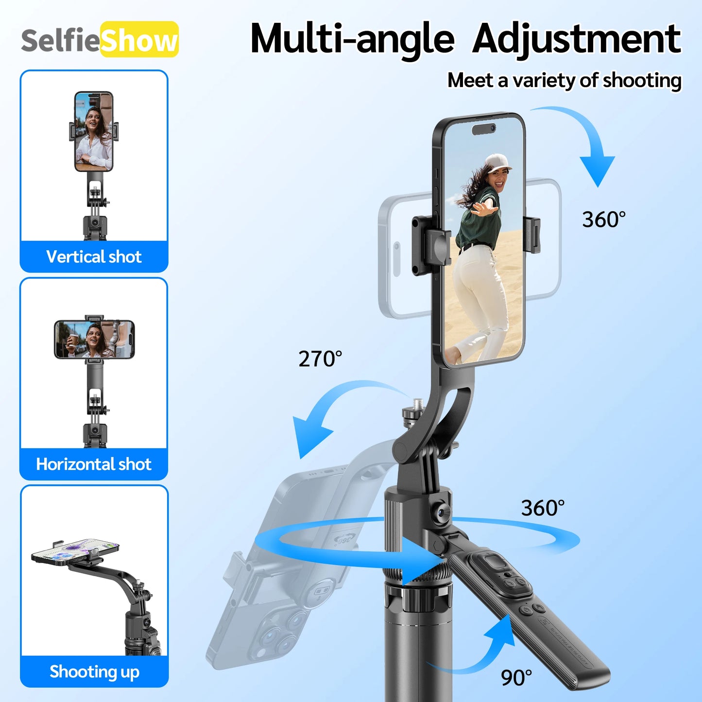 Bluetooth Tripod 360°Auto-Rotation AI Tracking Remote Control Quadrapod