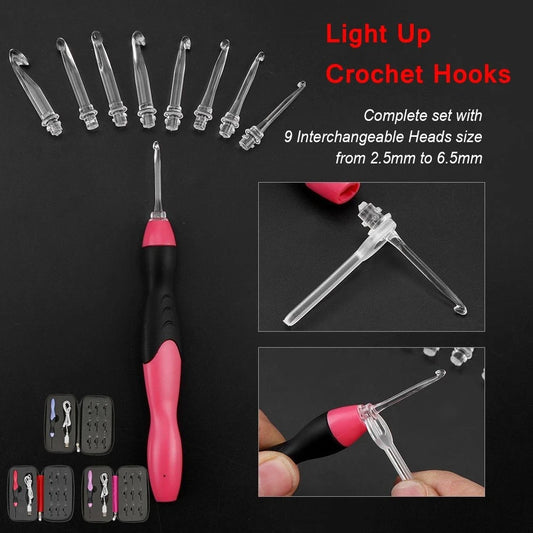 9 in 1 USB Light Up Crochet Hooks, Handmade Knitting Needles