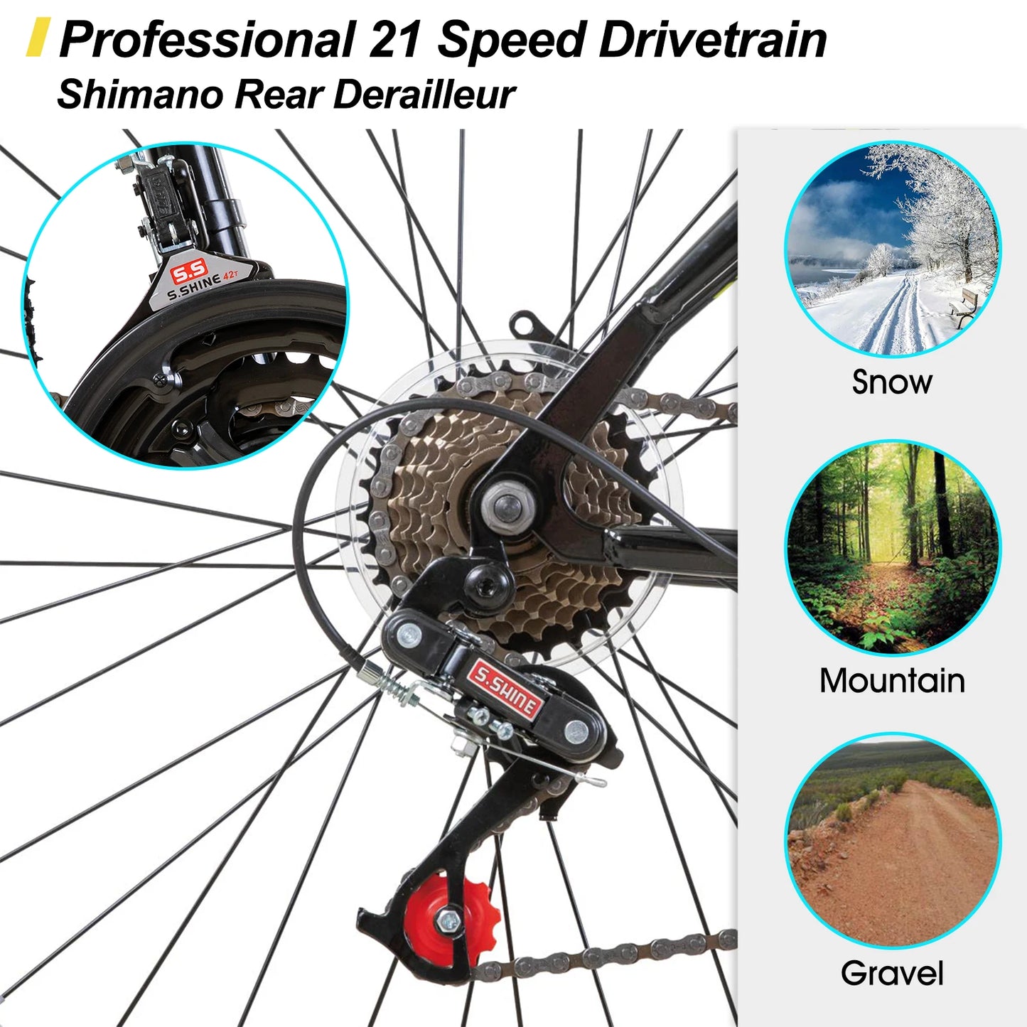 24, 26-inch, 21 Speed Unisex, Adult Mountain Bike