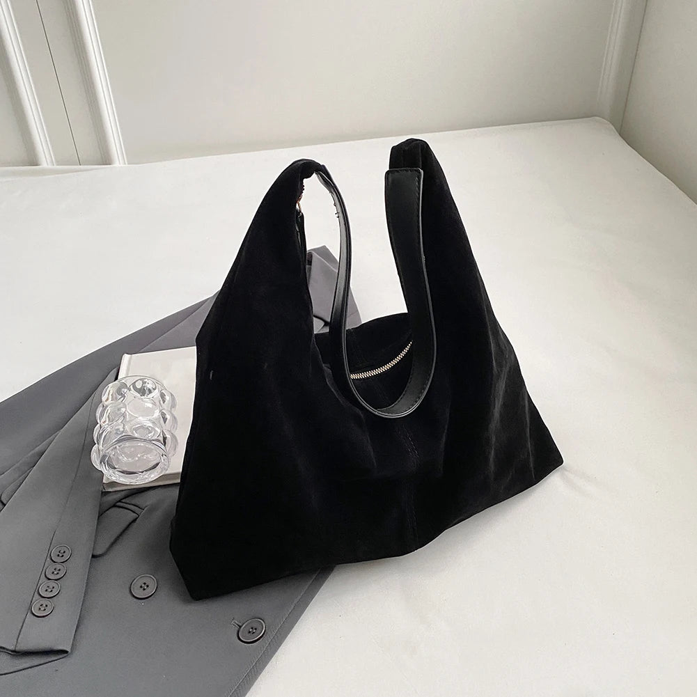 Women's Suede Large Capacity Shoulder Hobo Bag with Zipper