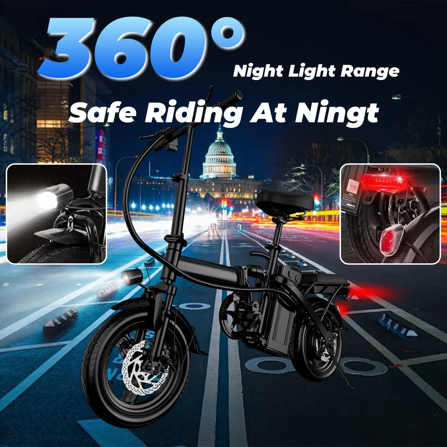500W Adult 14 Inch Folding Electric Bike, 20 MPH, 48V 12Ah