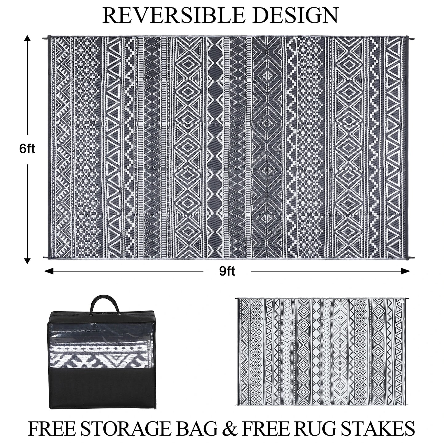 Outdoor 5x8 Waterproof Reversible Patio Rug