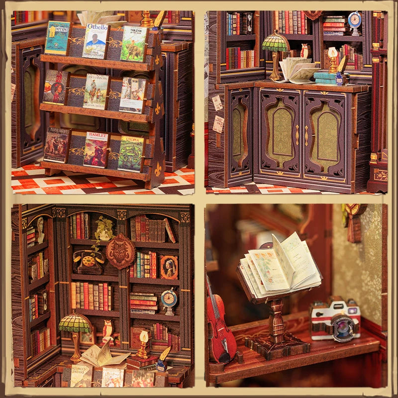 3D Wooden Puzzle Miniature Model Kits Owl Bookstore