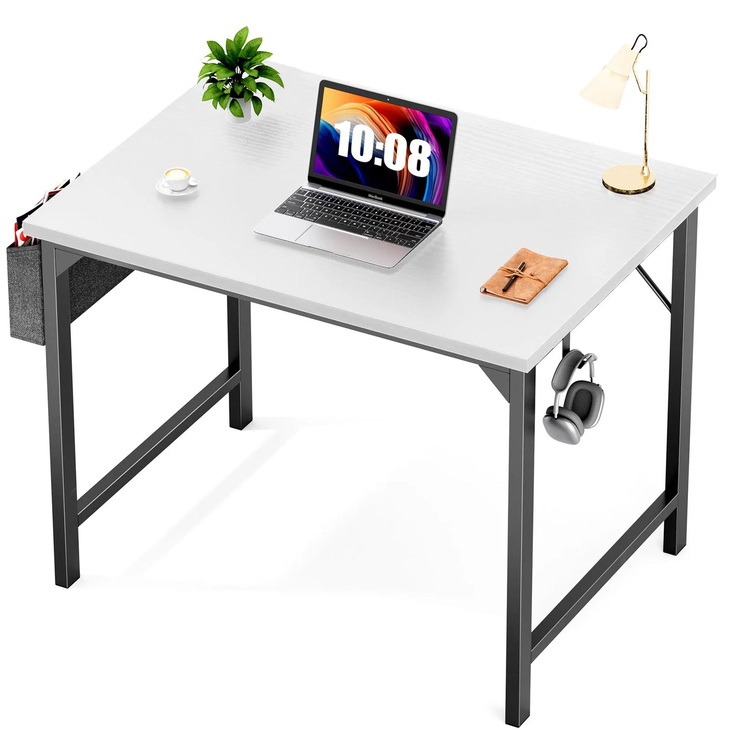 Computer Desk with Side Bag, Headphone Hook