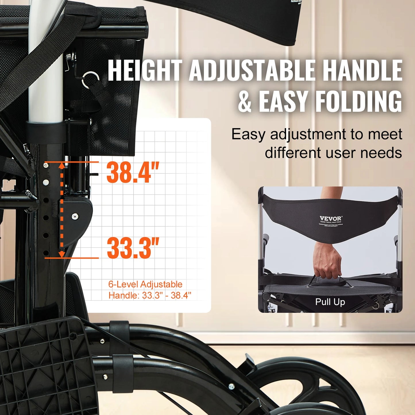 2-in-1 Rollator Folding Walker & Transport Chair