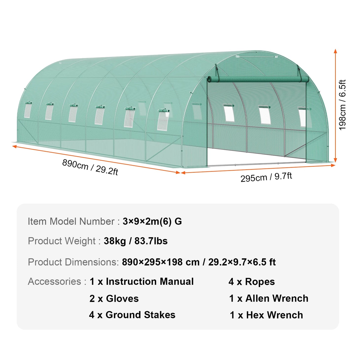 Walk-in Tunnel Hoop House Greenhouse with Steel Frame, Roll-up Zipper Door
