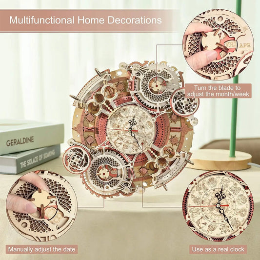 3D Wooden Puzzle Wall Clock Set Mechanical Building Kit