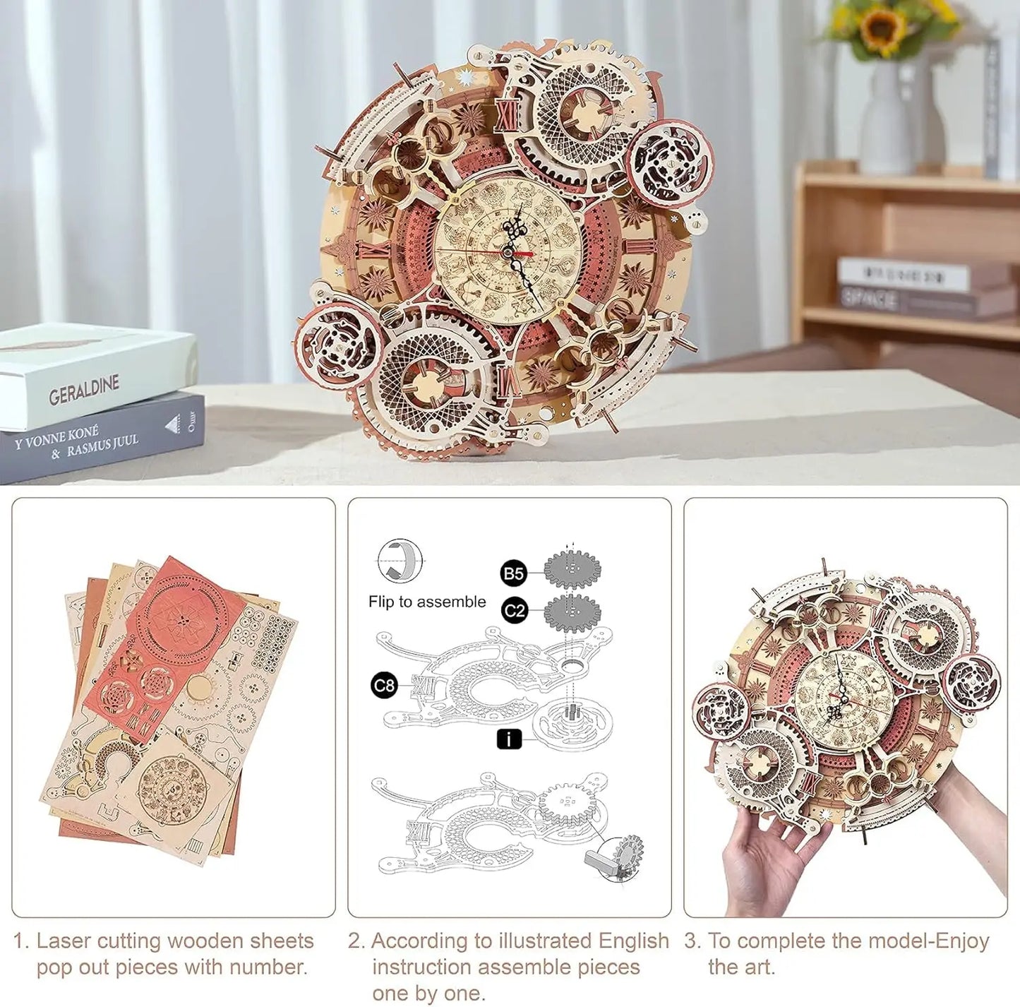 3D Wooden Puzzle Wall Clock Set Mechanical Building Kit