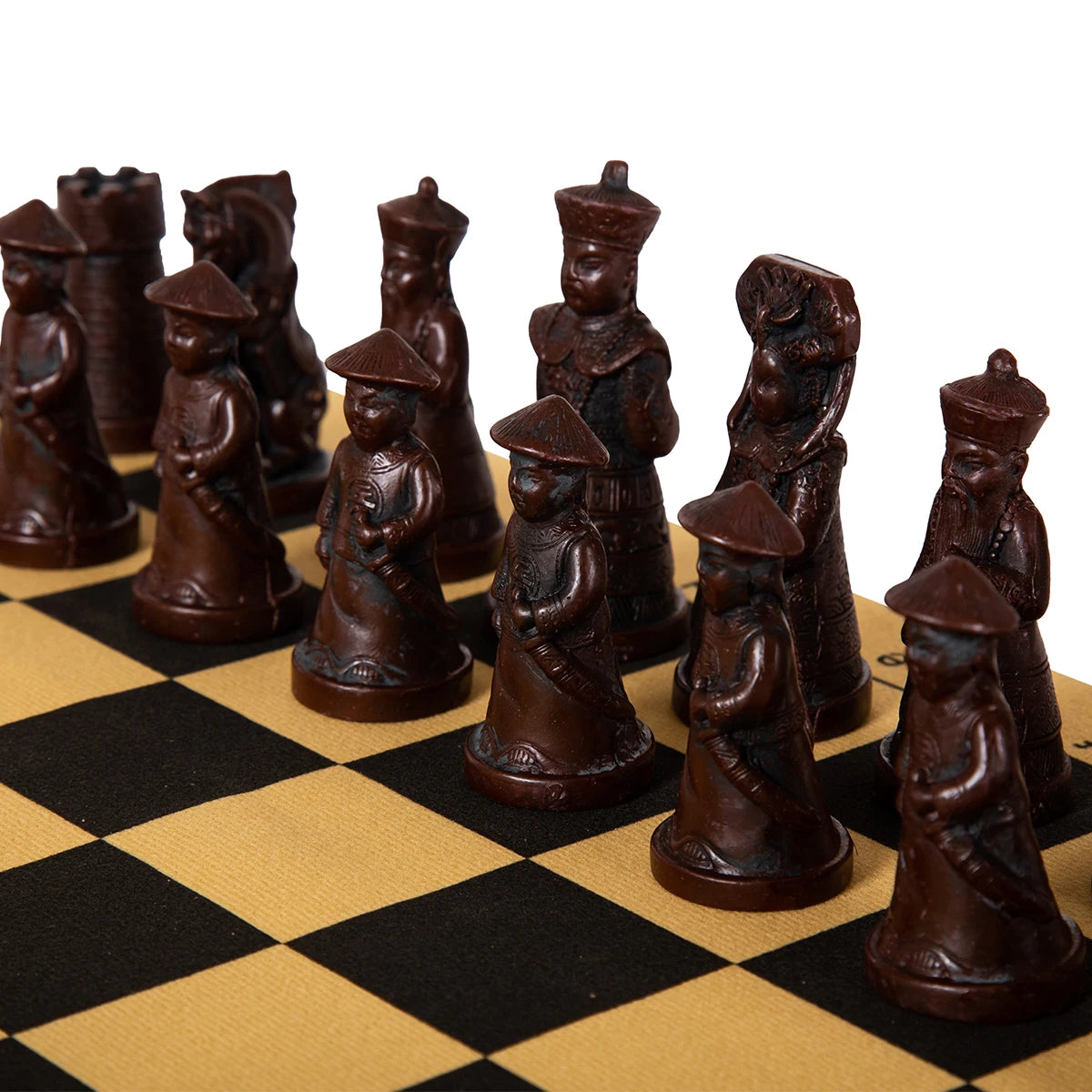 Big Vintage Chess 3d Qing Army Resin Pieces Leather Chessboard Gypsum Game