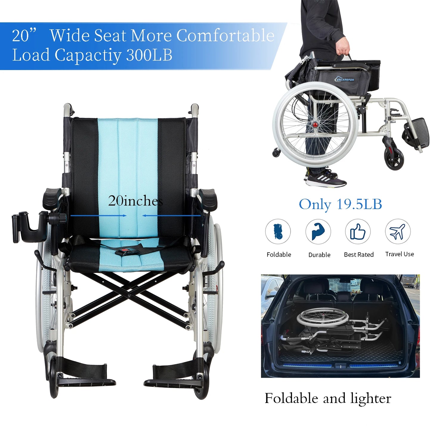 Ultra Lightweight Foldable Portable 5.8KG Magnesium Wheelchair