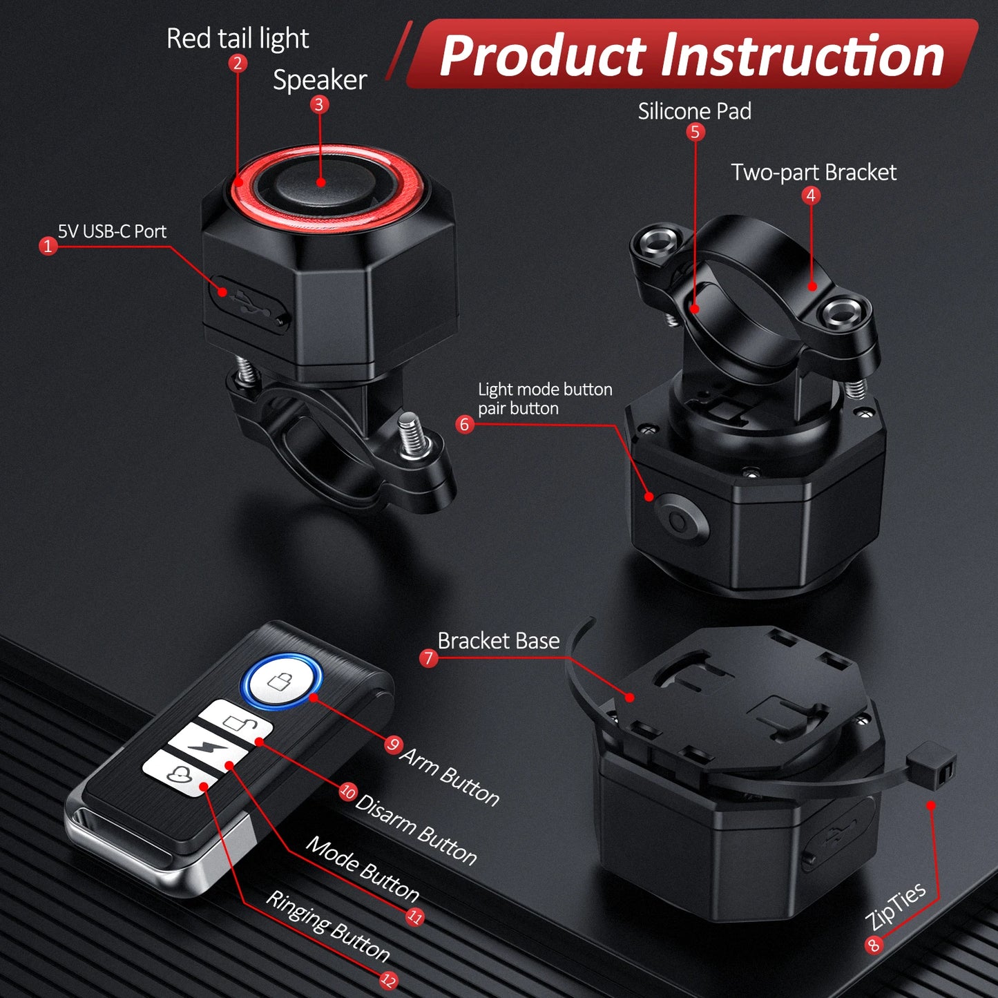 Waterproof Bike Taillight Burglar Alarm
