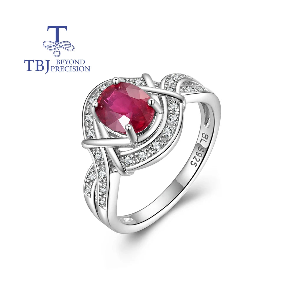 Natural-filled Gemstone Ruby Ring, 925 Sterling Silver