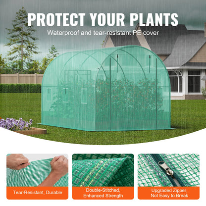 Walk-in Tunnel Hoop House Greenhouse with Steel Frame, Roll-up Zipper Door