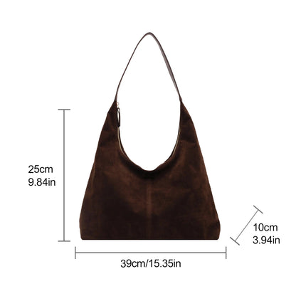 Women's Suede Large Capacity Shoulder Hobo Bag with Zipper
