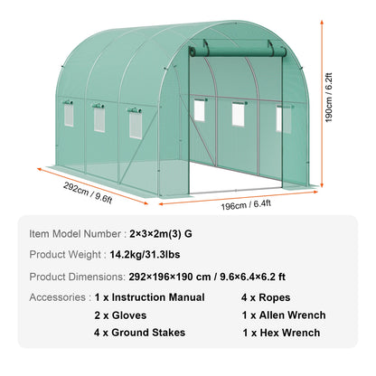 Walk-in Tunnel Hoop House Greenhouse with Steel Frame, Roll-up Zipper Door
