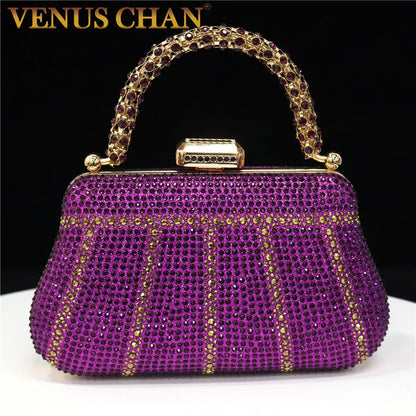Exquisite Rhinestone Embellished Evening Bags With Diamond Design, Chain Handle