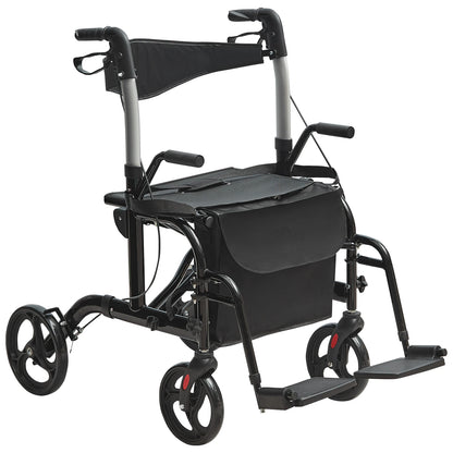 2-in-1 Rollator Folding Walker & Transport Chair