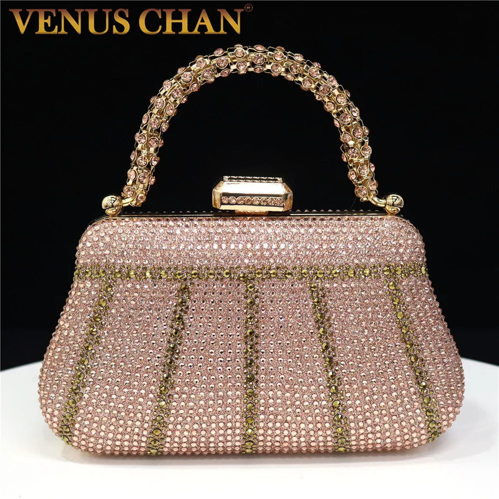 Exquisite Rhinestone Embellished Evening Bags With Diamond Design, Chain Handle