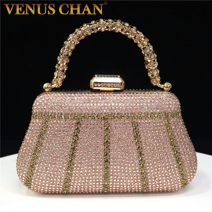 Exquisite Rhinestone Embellished Evening Bags With Diamond Design, Chain Handle