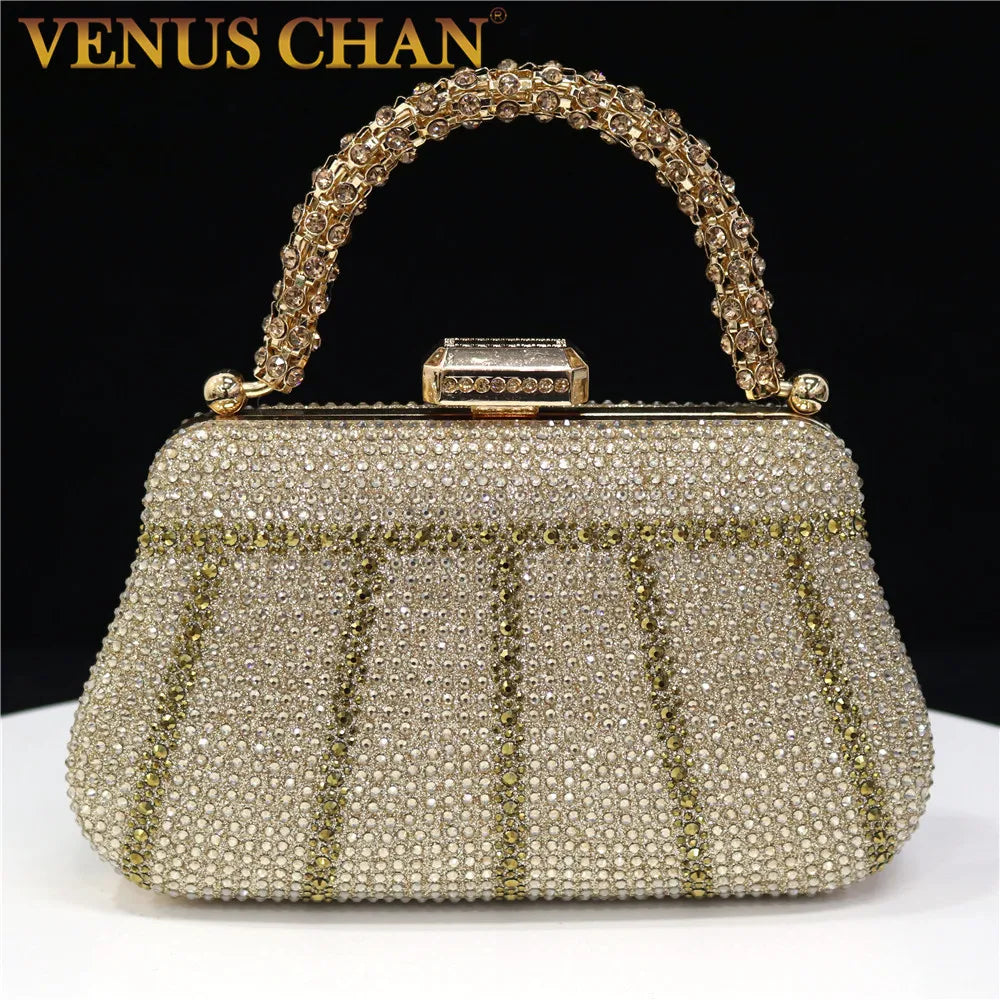 Exquisite Rhinestone Embellished Evening Bags With Diamond Design, Chain Handle