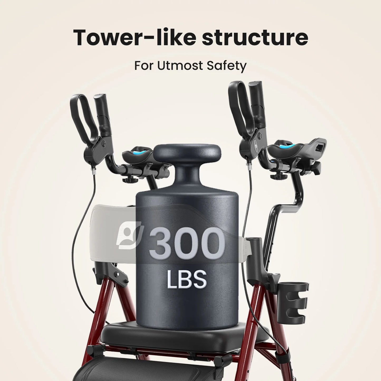 Foldable, Stand Up Rollator Walker with Padded Seat and Backrest