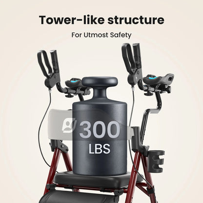 Foldable, Stand Up Rollator Walker with Padded Seat and Backrest