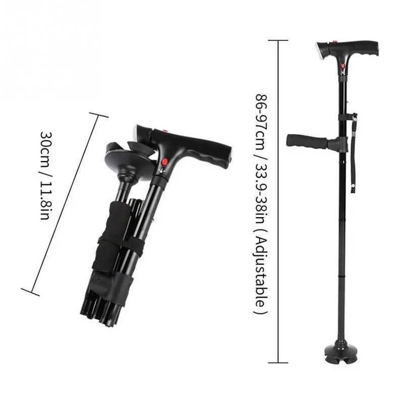 Collapsible Telescopic Folding Cane with Alarm and LED Light