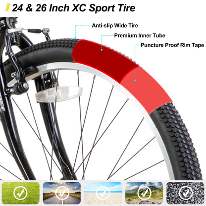24, 26-inch, 21 Speed Unisex, Adult Mountain Bike