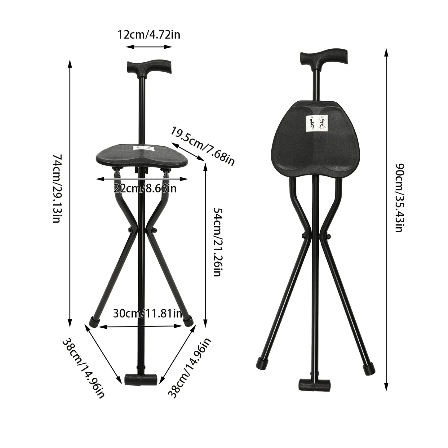 Portable Folding Walking Cane with Tripod Seat
