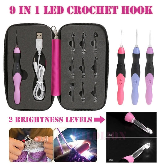9 in 1 USB Light Up Crochet Hooks, Handmade Knitting Needles