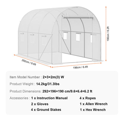 Walk-in Tunnel Hoop House Greenhouse with Steel Frame, Roll-up Zipper Door