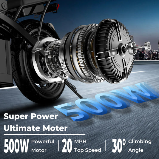 500W Adult 14 Inch Folding Electric Bike, 20 MPH, 48V 12Ah