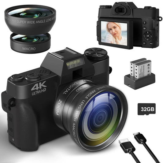 4K WIFI Digital Webcam Camera, 3 Inch Flip Screen
