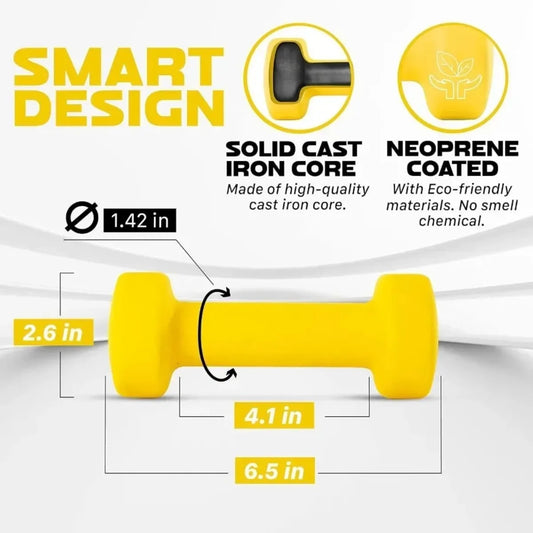 Neoprene Coated Dumbbell Hand Weight Set of 2 - Multiple Weight Options, 15 Colors