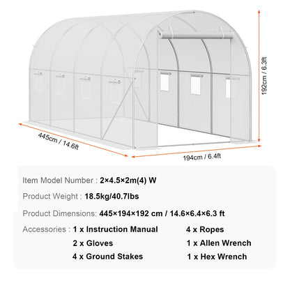 Walk-in Tunnel Hoop House Greenhouse with Steel Frame, Roll-up Zipper Door