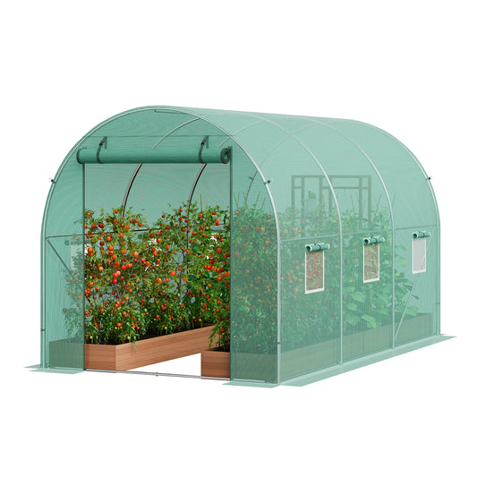 Walk-in Tunnel Hoop House Greenhouse with Steel Frame, Roll-up Zipper Door
